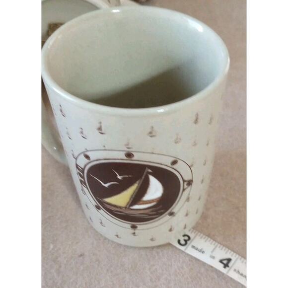 OTAGIRI Vtg SAILBOAT Mug Set Of 4 Hand painted Stoneware In Box Stickers 70s 80s - Picture 6 of 6